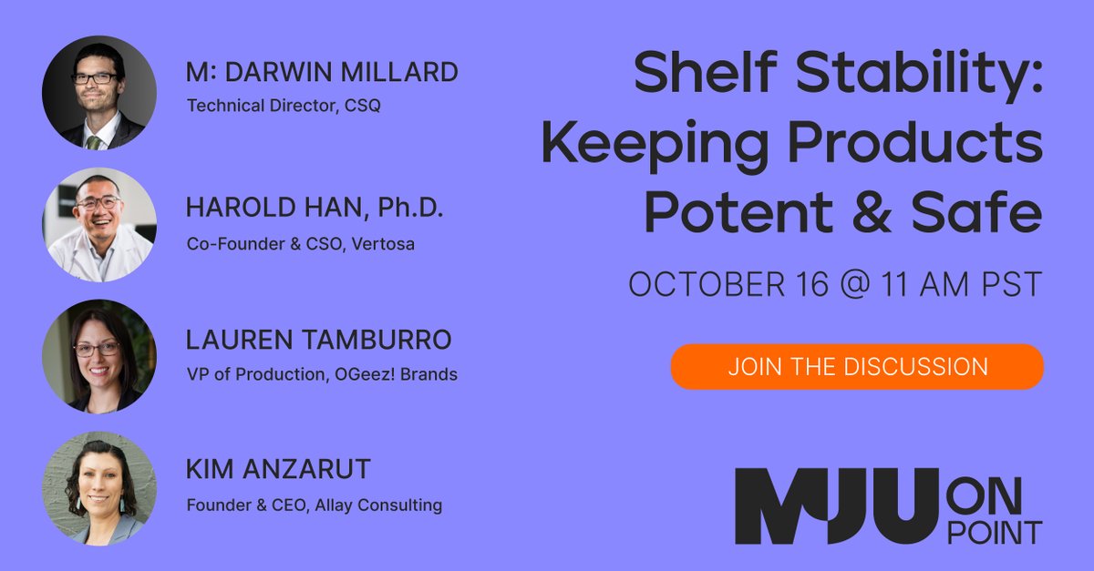 MJunpacked's tweet image. Shelf life is money on the line — and tomorrow, we’re breaking down how to protect it.

Join us on #MJUOnPoint, tomorrow at 11 AM PST, as we dive into Shelf Stability: Keeping Products Potent &amp;amp; Safe.

🧪 Register now at us02web.zoom.us/webinar/regist…