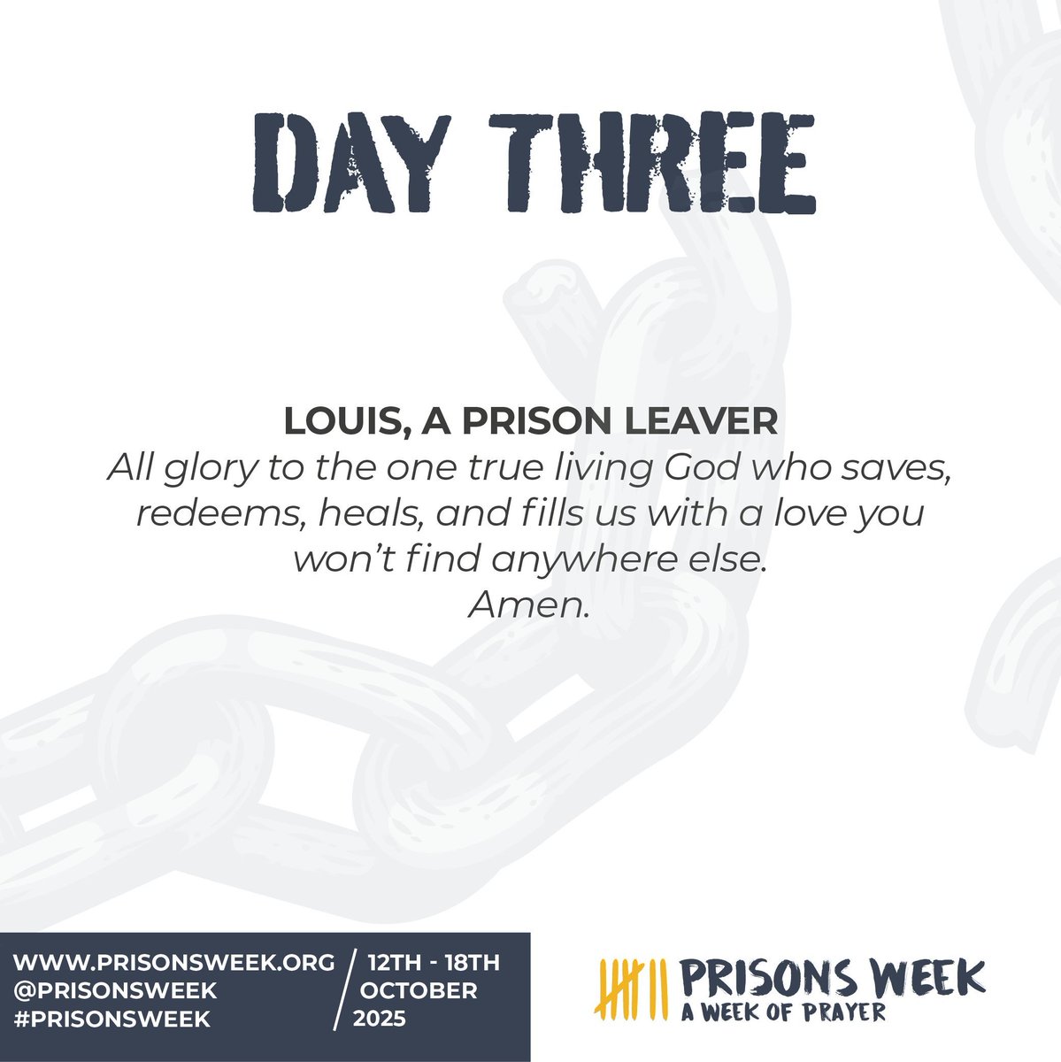 Day Four of #PrisonsWeek 2025 🙏
“Your word is not chained or restricted by walls.”

Today we pray for humility &amp; trust — knowing God’s love reaches every life, everywhere.

When have you found strength in letting go?

#HopeBehindBars #Junction42
