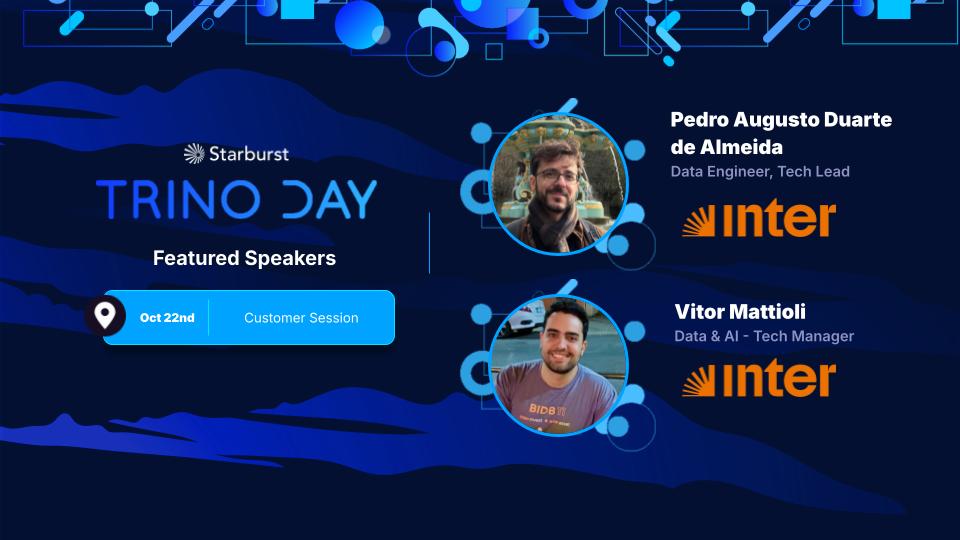 starburstdata's tweet image. @interbr scaled data access &amp;amp; cut costs with a federated chargeback model using Starburst.

Hear Vitor Mattioli &amp;amp; Pedro Almeida share how at AI &amp;amp; Datanova Virtual (Oct 22, 11:15 AM ET).

👉 Free sign up: okt.to/fn9rIa

#AIandDatanova #Trino #VirtualSummit