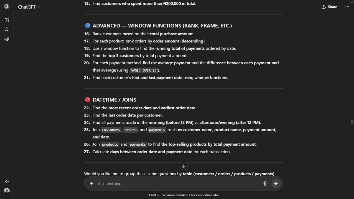 _draycoe's tweet image. What better can I put my SQL learning into practice? I asked myself 

If you followed my last post, you&apos;ll remember I created a database (draycoe_mart) and planned to generate insights from it. 

It&apos;s a thread 🧵 You should read to the end, frs. 

#DataAnalytics