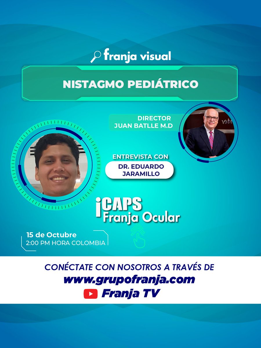 FranjaVisual's tweet photo. #Webinar El nistagmo pediátrico representa un desafío diagnóstico y terapéutico en la práctica clínica.
Únete hoy con #iCAPS a las 02:00 p.m. (Hora Colombia)
🔴 Transmisión en vivo: YouTube TVFranja
🔁 Retransmisión: 7:00 p.m por linkedin. https://t.co/1mZuR8XnfF