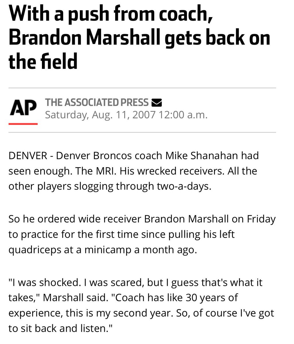 I was on Marshall’s wiki the other week and stumbled across this. Could you imagine what a big deal this would be now if a player said a coach forced him to come back from injury before he was ready? 