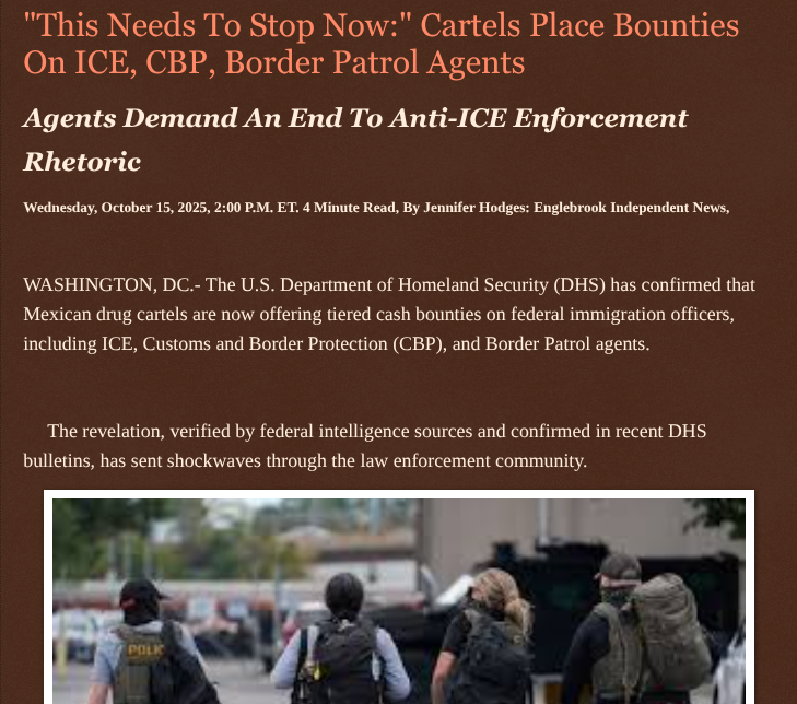 ArtFletcher9's tweet photo. โThis Needs To Stop Now:โ Cartels Place Bounties On ICE, CBP, Border Patrol Agents https://t.co/3ISSDwIdcU via @Englebrooknews #WashingtonDC #Drug #cartels #tiered #bounties #ICE #CBP #agents @DHSgov @wireless_step @HRG_Media @LodiNJNews @SugarMAGA @fordmb1 @SarahGeving1 @Shannon96574094 @Daytobehappy @janninereid1 @MichelleF_35 @gator4kb18 @TrumpWasRite @KathyKbrose @RobGerundo @JimBobW49