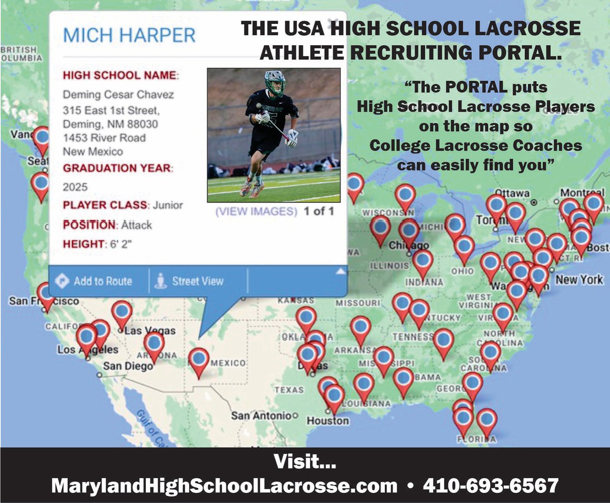 FREE…Our College Recruiting Portal is FREE to any Maryland High School Lacrosse Student Athlete who wants to play college lacrosse. Put yourself on the map so coaches can find you! To get started…contact us. wwwMarylandHighSchoolLacrosse.com