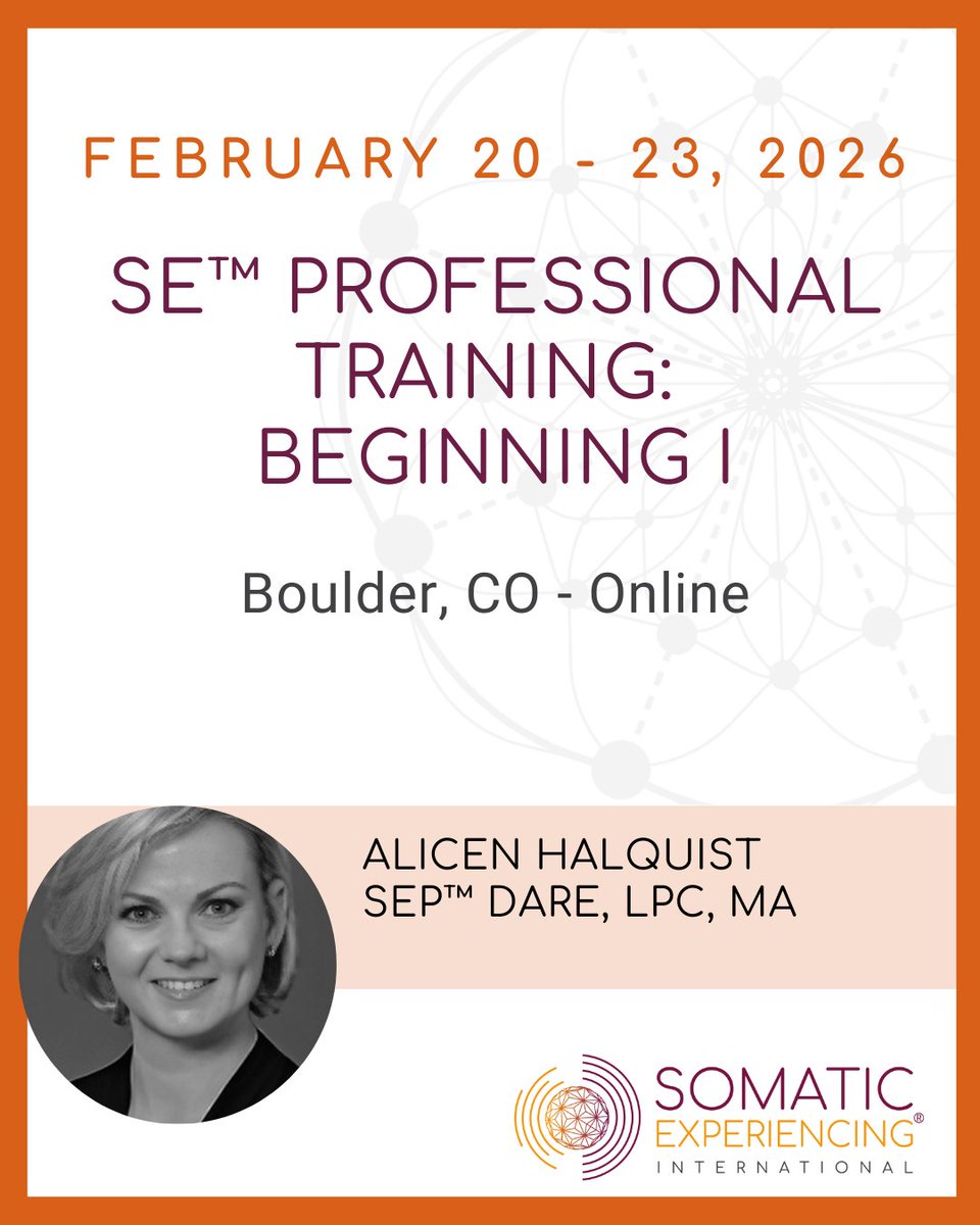 Somatic_Exp_Int's tweet image. Apply to the Somatic Experiencing Training Program: traumahealing.org/ApplyHere
Ready to Register? Follow the Link Here: traumahealing.org/BegIBoulder2026
#somaticexperiencing #traumahealing #somaticexperiencinginternational #training #community #joy #invest