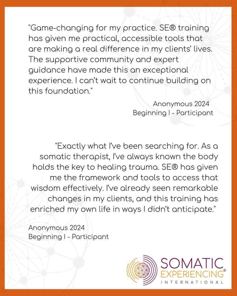 Somatic_Exp_Int's tweet image. Apply to the Somatic Experiencing Training Program: traumahealing.org/ApplyHere
Ready to Register? Follow the Link Here: traumahealing.org/BegIBoulder2026
#somaticexperiencing #traumahealing #somaticexperiencinginternational #training #community #joy #invest