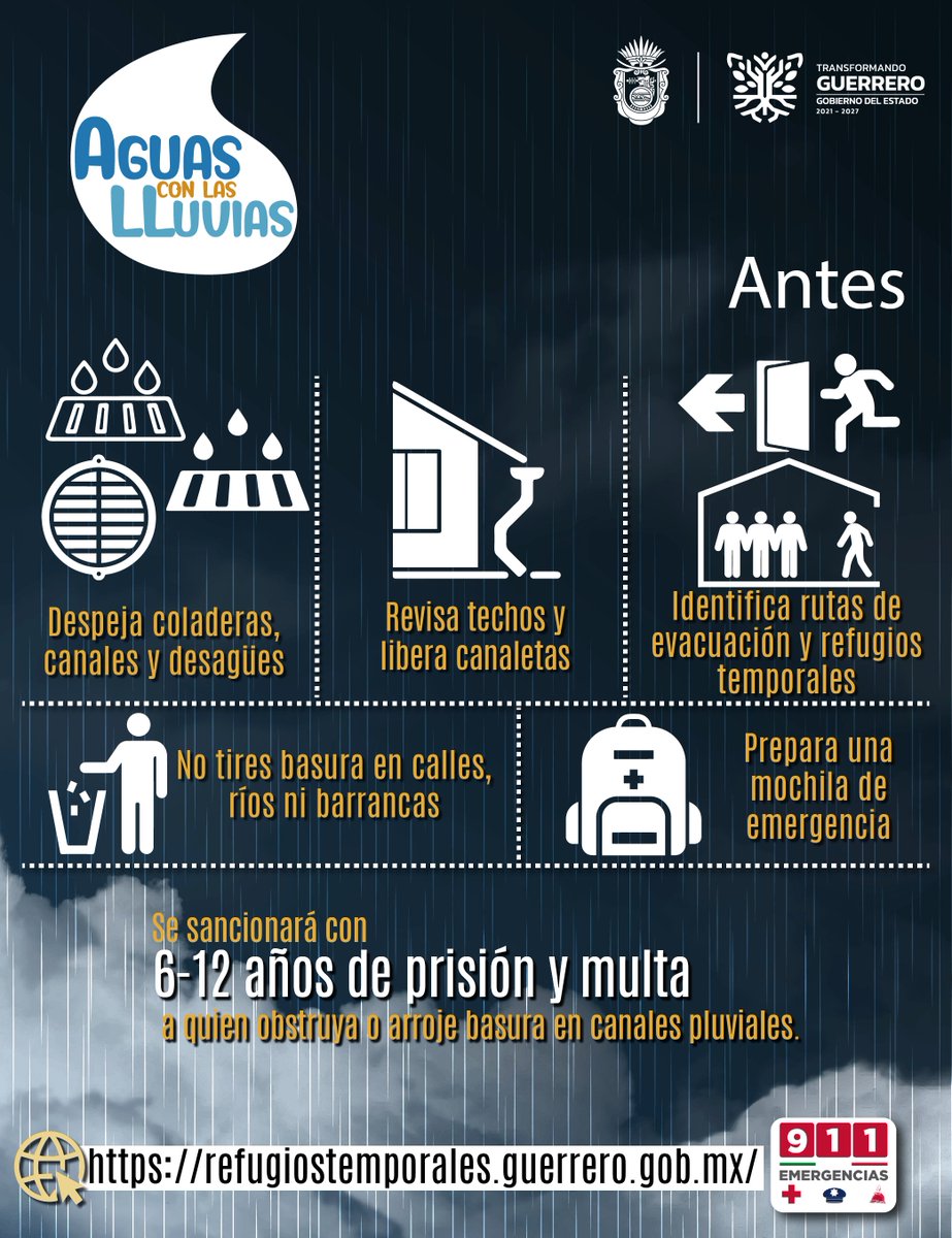Conoce y aplica las acciones de prevención antes, durante y después de las lluvias para cuidar tu vida y tu comunidad.

#TemporadaDeLLuvias2025 #AguasConLasLLuvias