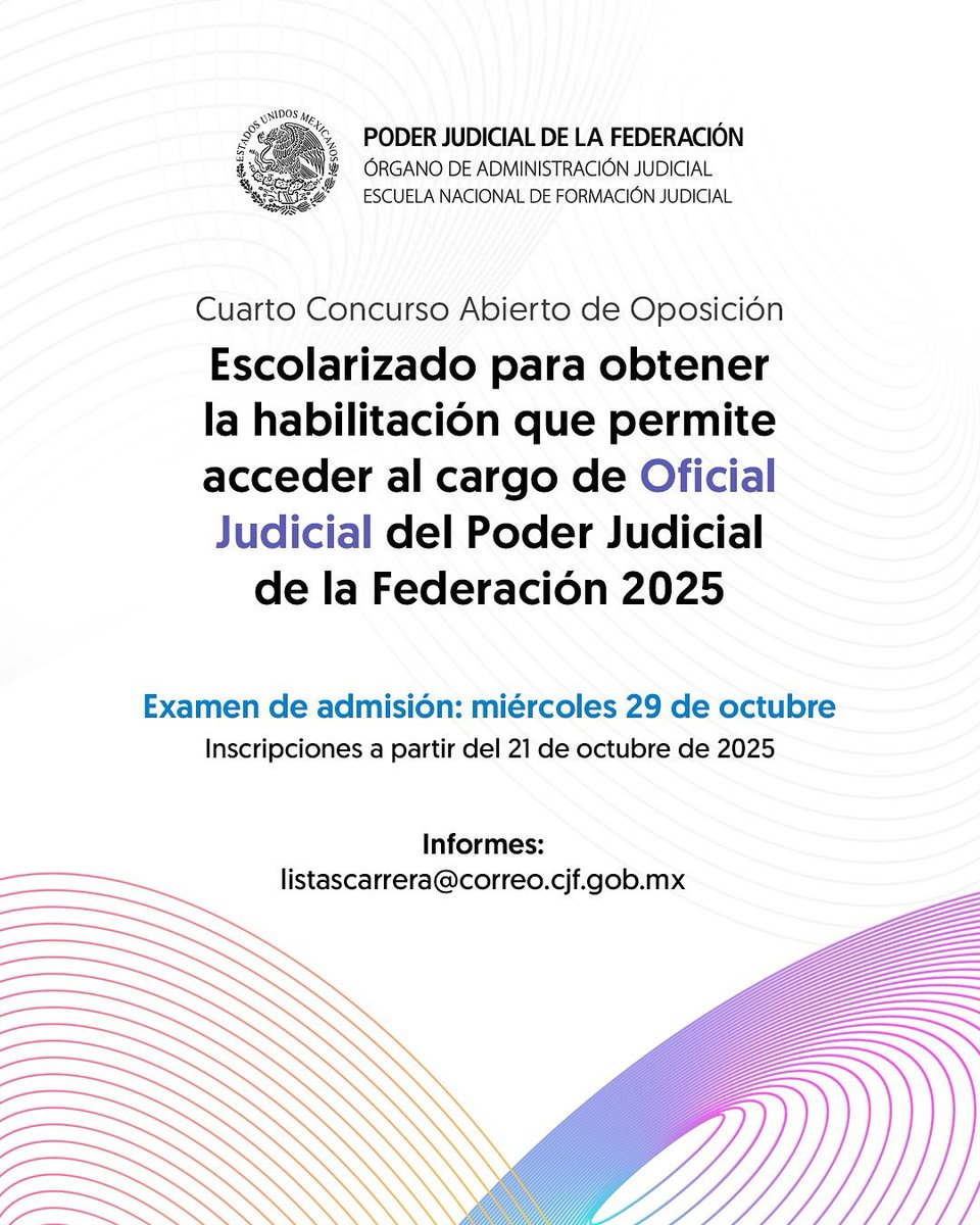 ¡Tu oportunidad para formar parte del Poder Judicial del Federación está aquí!
Participa en el Cuarto Concurso Abierto de Oposición 2025 y da el siguiente paso para convertirte en Oficial del PJF. ⚖️
#EscuelaDePuertasAbiertas <a href="/OAJ_Mex/">OAJ</a>