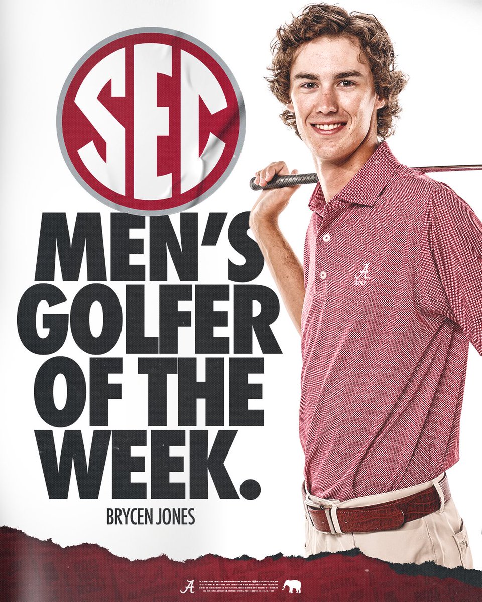 AlabamaMGolf's tweet image. Fresh off his win at the Turtle Point Invite, Brycen Jones has been named the SEC Men’s Golfer of the Week!