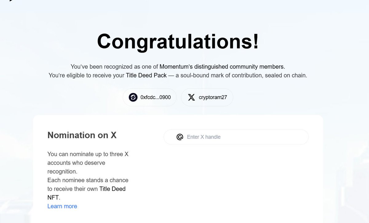 The Deed drop is live! Heard I might be eligible for a Title Deed from <a href="/MMTFinance/">MomentumⓂ️Ⓜ️T</a> 👀 Time to see if it’s landed. Check yours 👉 deed.mmt.finance   
and I have power to nominate 3 . retweet and follow , I will nominate 3 people randomly