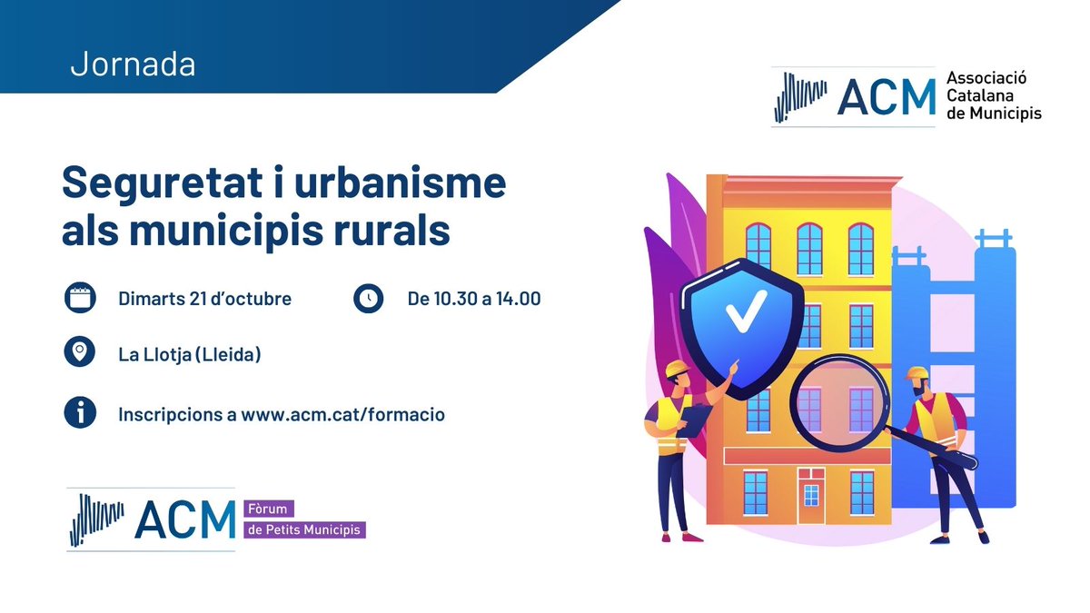🚔 Sessió de treball sobre seguretat i urbanisme als municipis rurals. Vine el 21 d’octubre a Lleida.

👉Comptarem amb Josep Lluís Trapero (DG Mossos), Agustí Serra (director FMIT) i Lluís Corominas (cap Àrea de Continguts ACM)

🔗 Inscripcions: acm.cat/formacio/fitxa…