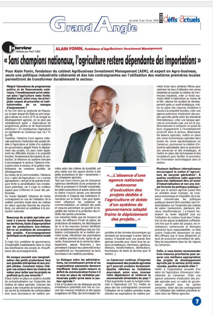 FONIN2780's tweet photo. Mon interview à découvrir dans la rubrique "Grand Angle" du journal "Défis Actuels" paru le lundi 13 octobre 2025. https://t.co/B6axihP702