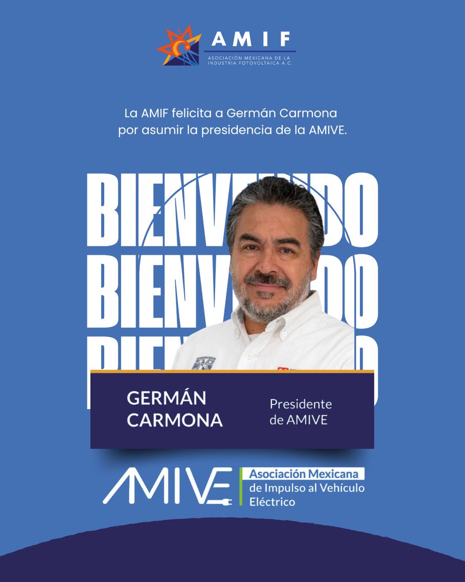 La AMIF felicita a Germán Carmona Paredes por su nombramiento como presidente de <a href="/amivemexico/">Amive</a> . 👏 Su liderazgo impulsa la electromovilidad en México, clave para la transición energética y la sustentabilidad. ⚡🇲🇽 #Electromovilidad #TransiciónEnergética