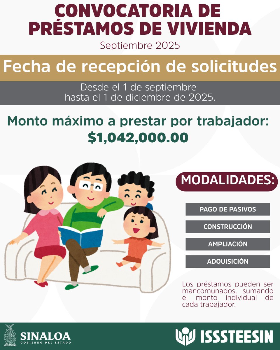 🏠 ¡𝐒𝐨𝐥𝐢𝐜𝐢𝐭𝐚 𝐭𝐮 𝐏𝐫é𝐬𝐭𝐚𝐦𝐨 𝐝𝐞 𝐯𝐢𝐯𝐢𝐞𝐧𝐝𝐚!

Para registrarte, pide tu formato de solicitud en ventanilla de oficinas de Isssteesin, en coordinaciones sindicales, o descárgala en nuestra página web y envíalo a:

📩 vivienda@isssteesin.gob.m