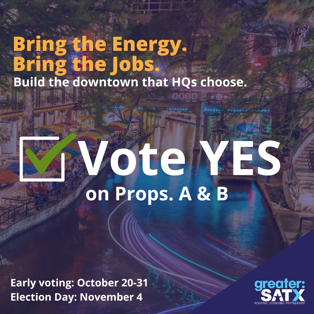 Greater_SATX's tweet photo. Downtown energy isn’t a luxury—it’s a must for growing companies.
The Sports & Entertainment District helps SATX compete for HQs and innovators. ✅ Vote YES on Props A & B to grow jobs and mobility.
#VoteYesSA #PropA #PropB https://t.co/74cm4rEJuI
