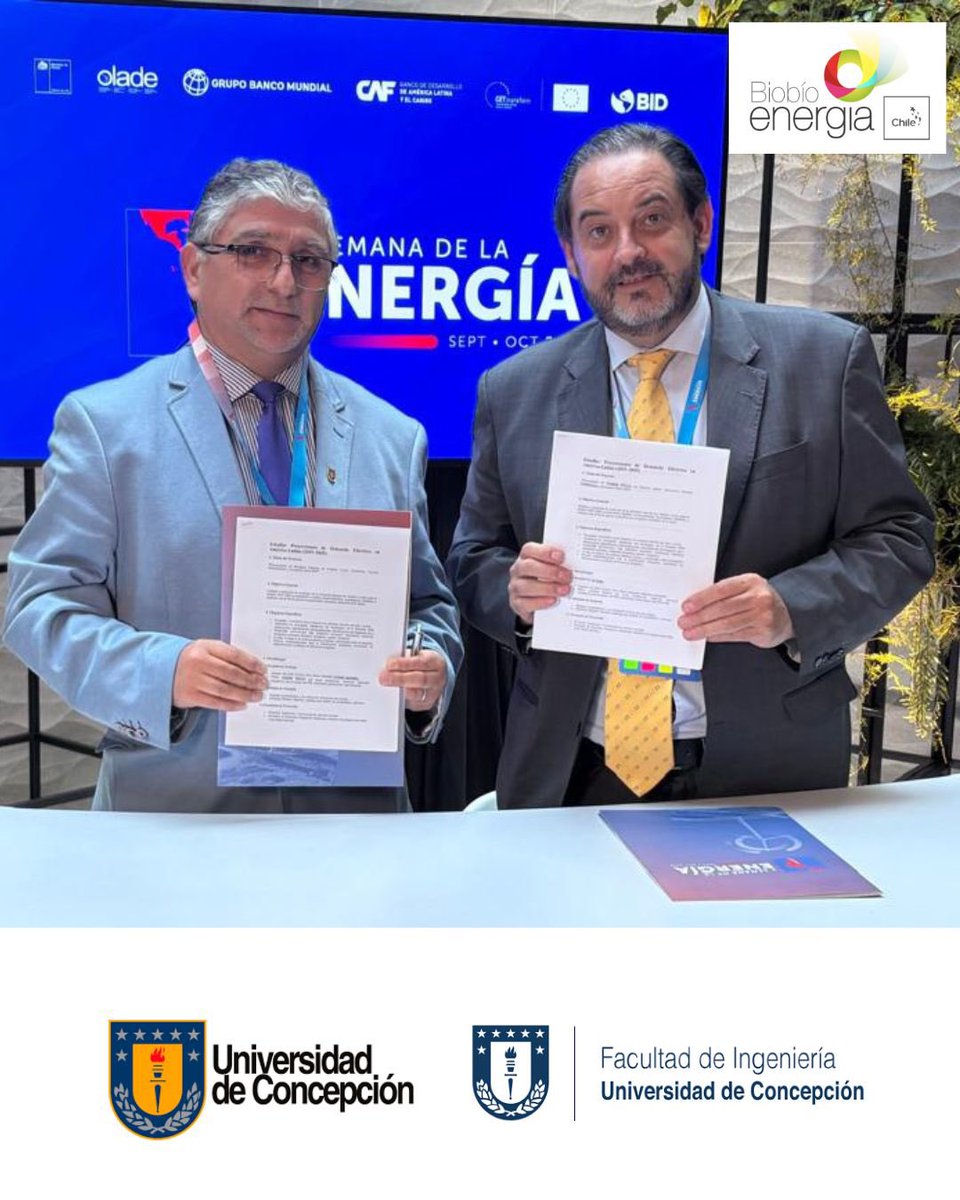 Director Ejecutivo del #biobioenergia Dr. Luis García Santander, firma convenio entre la <a href="/udeconcepcion/">Universidad de Concepción</a> y <a href="/OLADEORG/">OLADE</a> para la realización del Estudio: Proyecciones de Demanda Eléctrica en América Latina y el Caribe (2025–2045), en el marco de la X Semana de la Energía