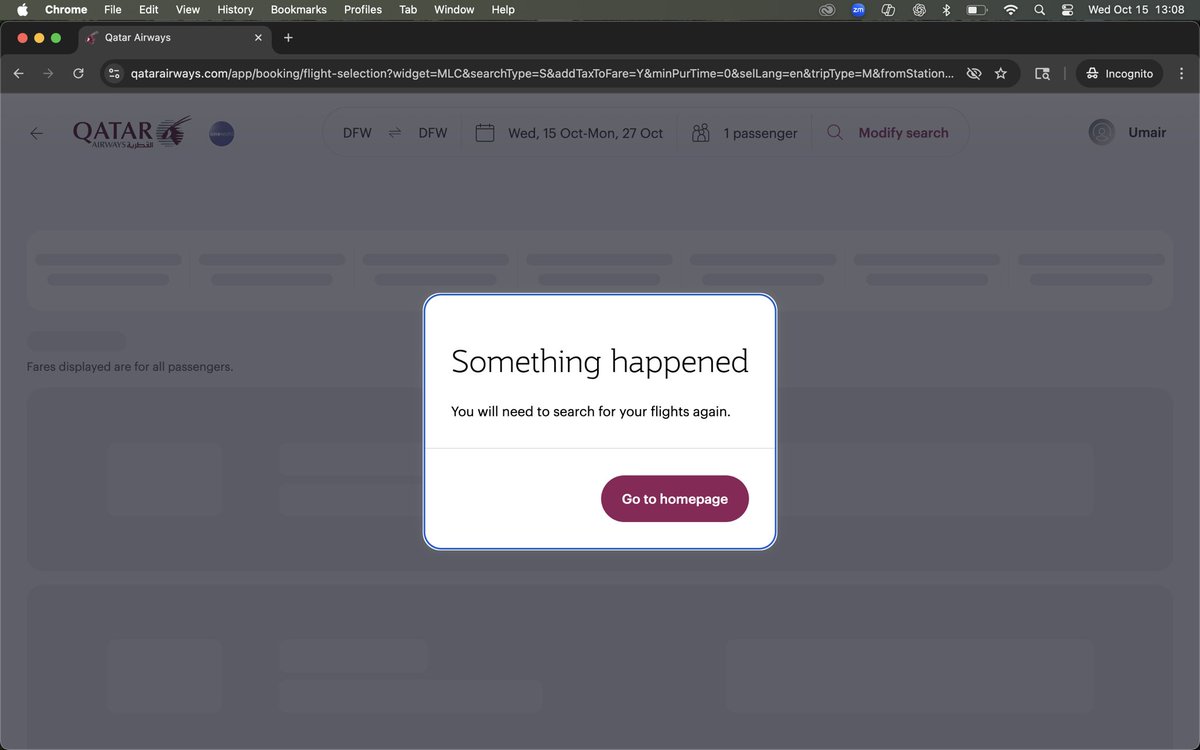 khanumayr's tweet image. @qatarairways it shouldn’t be this hard.. regardless of browser, device, regular or incognito, your website keeps giving this error….