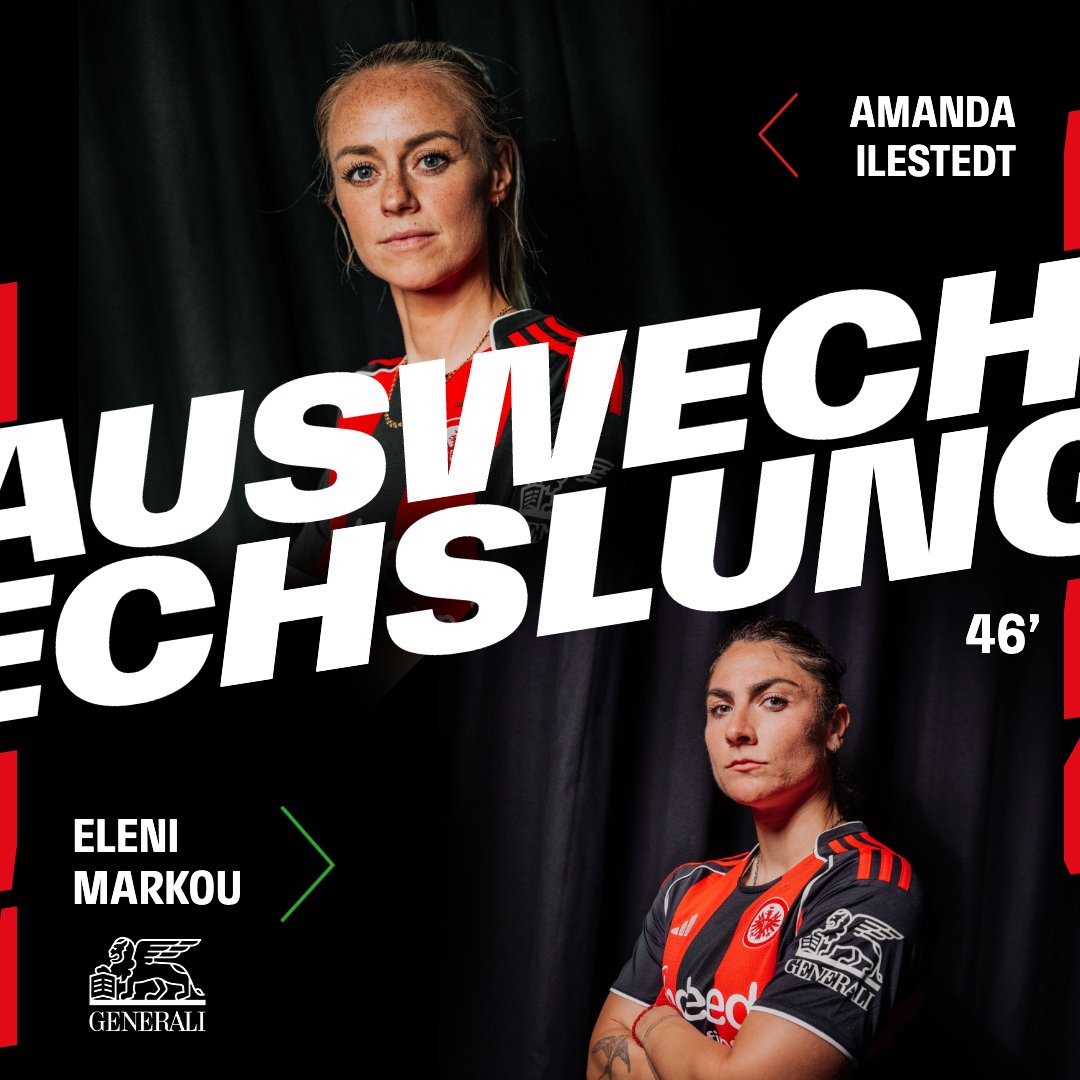 EintrachtFrauen's tweet photo. Wechsel zur Pause bei der SGE: Eleni Markou kommt fรผr Torschรผtzin Amanda Ilestedt.
โฐ 46. I #SGE I #FCSSGE 0:1 https://t.co/otW3mObhqQ