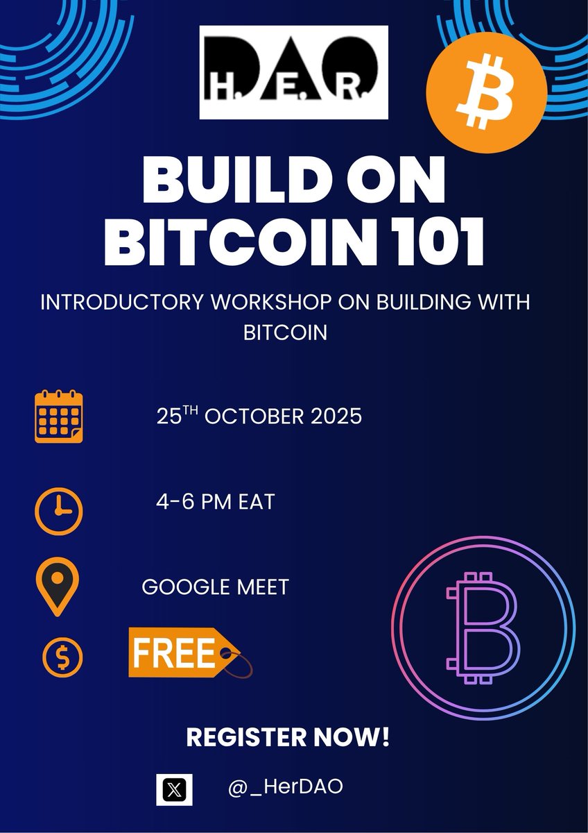 _HerDAO's tweet image. BUILD ON BITCOIN WITH H.E.R. DAO!
📢Announcing our new 'Build on Bitcoin' series
Our first session focuses on introducing you to the fundamentals of Bitcoin development
Sign up below for this amazing opportunity to build the future of blockchain with Bitcoin!