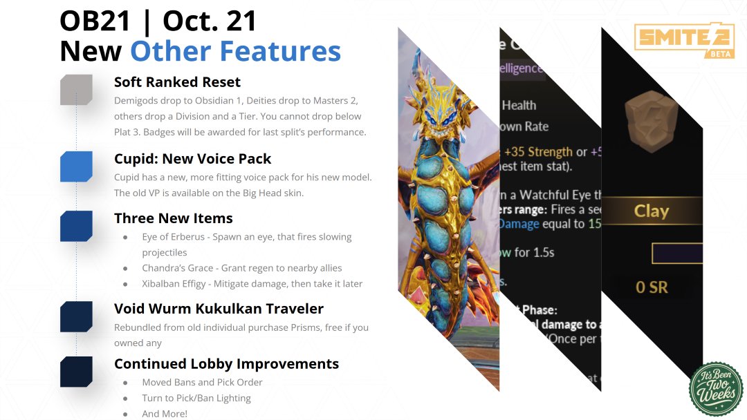 Moonlight falls Oct 21 in SMITE 2 Update OB21 🌙

✨ New Conquest mechanic: Moonlight Phase
🦅 Eset returns
🔶 Aspects: Eset, Aspect of the Lifewarden; Cabrakan, Aspect of the Rotund Jotun
AND MORE!

PTS is LIVE now—get in!