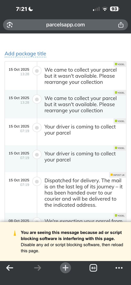 SCaldecoat's tweet photo. This is what I’m getting on universal tracking where is my parcel https://t.co/GTWaKMDpq2