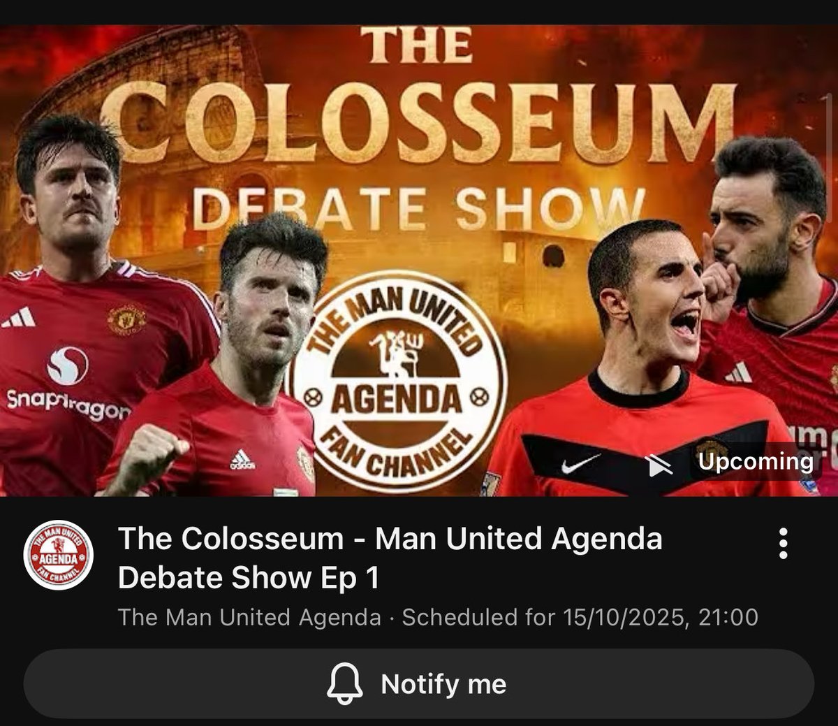 Tonight at nine the Colosseum makes its debut which panelist will come out on top tonight !

#ManchesterUnited #MUFC 

The Colosseum - Man United Agenda Debate Show Ep 1 youtube.com/live/Id3wRvDqM… via <a href="/YouTube/">YouTube</a>