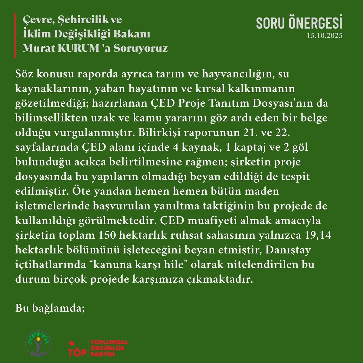 📌#Sivas’ın #Zara İlçesinde
Dipsizgöl ve Çaylı Köyleri Yakınında Açılmak İstenilen Maden işletmesini TBMM gündemine taşıdık.

🟢#Dipsizgöl ve #Çaylı köyleri yakınında uzun bir süredir stronsiyum tuzu (Selestit) madeni işletmesi açılmak istenmektedir. 

🟢Yerleşim yerlerine, tarım
