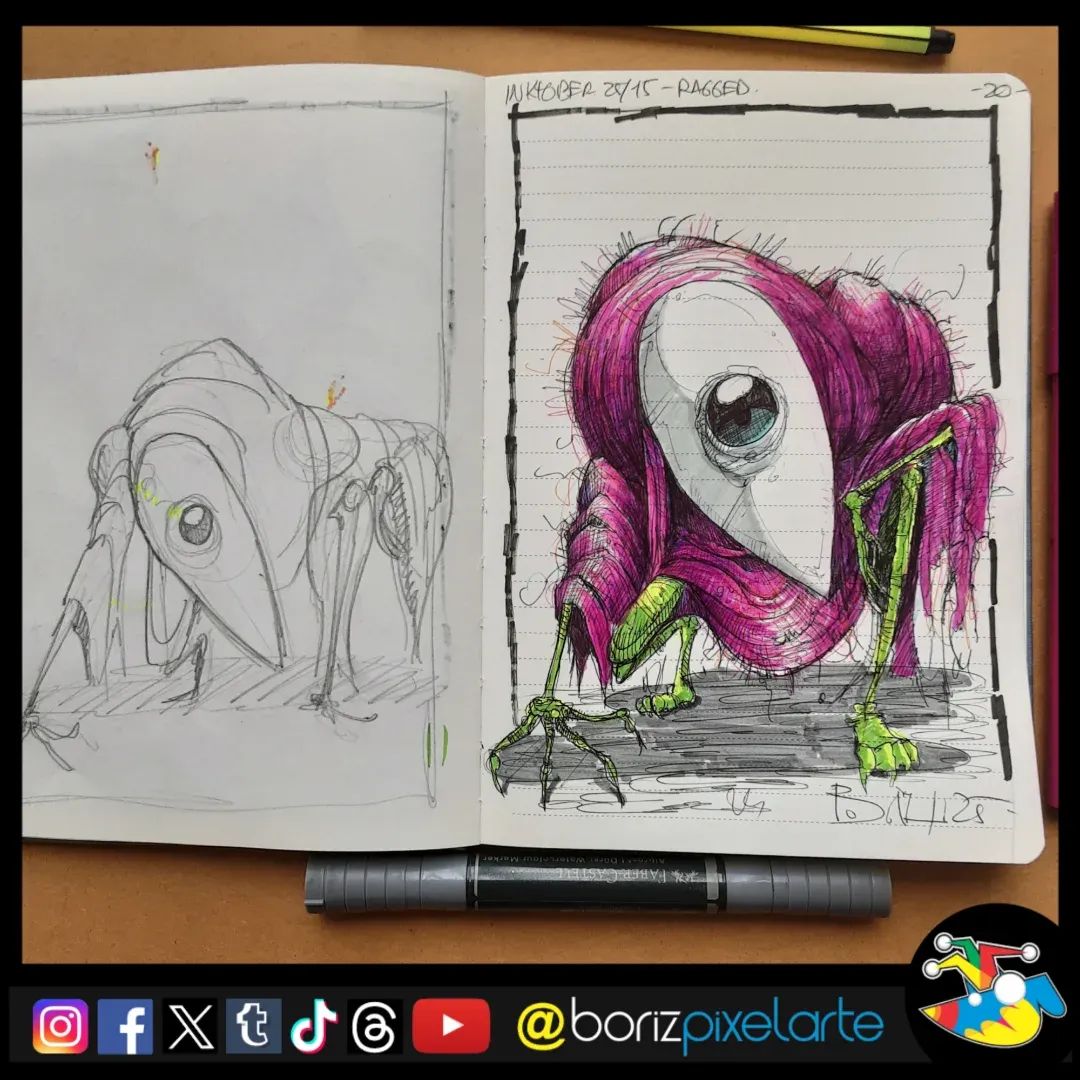 borizpixelarte's tweet photo. Sketchbook 2320. Inktober 2025/15 Ragged
.
.
@inktober @inktoberofficial @awaishaukat #Inktober2025 #InktoberChallenge #InktoberDrawing #PenAndInk #SketchingDaily #ArtChallenge #IllustratorsOnInstagram #Artwork #ArtistOnInstagram #SketchbookTour #DrawingCommunity #CreativeProcess https://t.co/Gwh41dTPk3