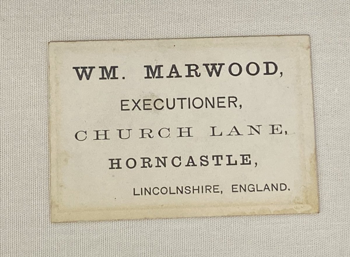 The business card of hangman William Marwood. He was renowned for developing the ‘long drop’ a method of hanging which snapped the neck, thus avoiding prolonged strangulation. He executed 175 people, including Irishman Maolra Seoighe, who was pardoned in 2018 #truecrime