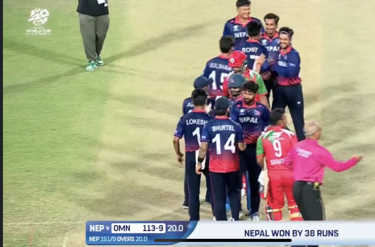 JunaidZoonu's tweet photo. Nepal qualify for the T20 World Cup – UNDEFEATED! 🇳🇵 5 wins in a row, and today we ended Oman’s streak with a 38-run victory. What a journey. What a team. Proud to be Nepali. Jai Nepal! ❤️🏏
#Nepal #T20WorldCup #TeamNepal #JaiNepal #CricketNepal #ProudMoment #UnbeatenNepal https://t.co/a9gC1e3JjY