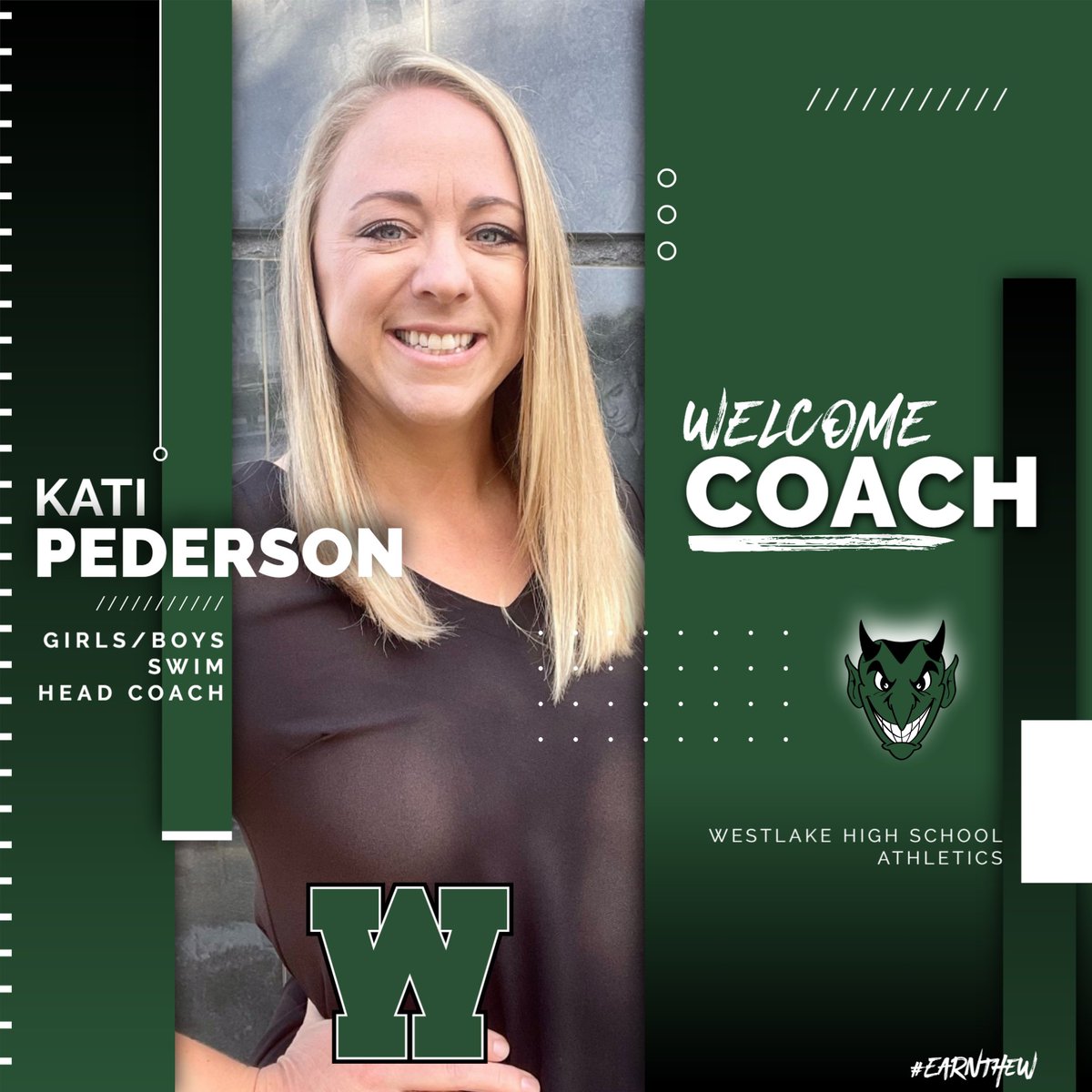 We are excited to announce the recommendation of Coach Kati Pederson as the next Head Coach of Westlake Boys &amp; Girls Swim! A 2000 WHS graduate who still holds three school records set in 1999, Coach Pederson returns to lead and inspire the next wave of Demon swimmers. #EarnTheW