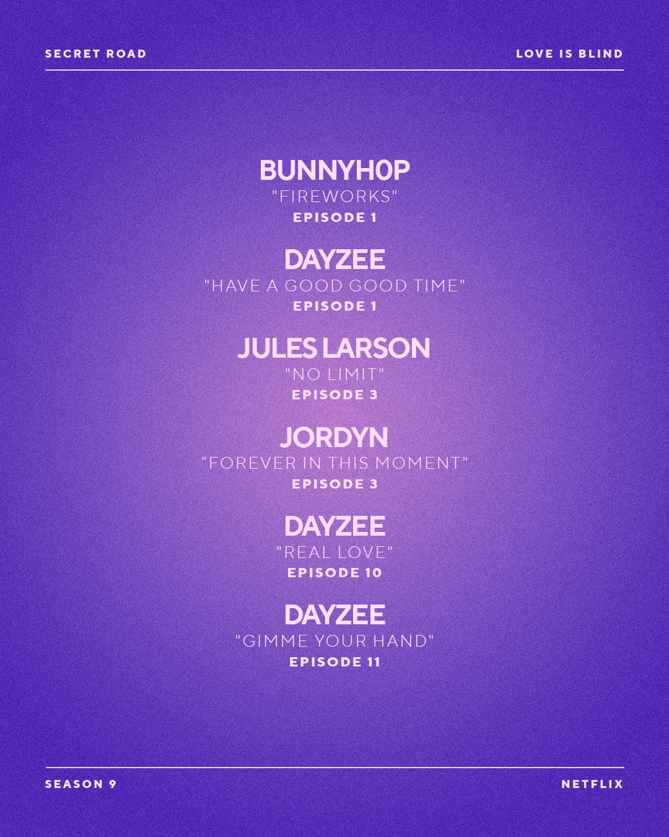 We're feeling the love 💕 Season 9 of Love Is blind features a bunch of Secret Roadies! Swipe for the full list of songs and watch Love Is Blind, streaming on Netflix now.
#LoveIsBlind #Netflix