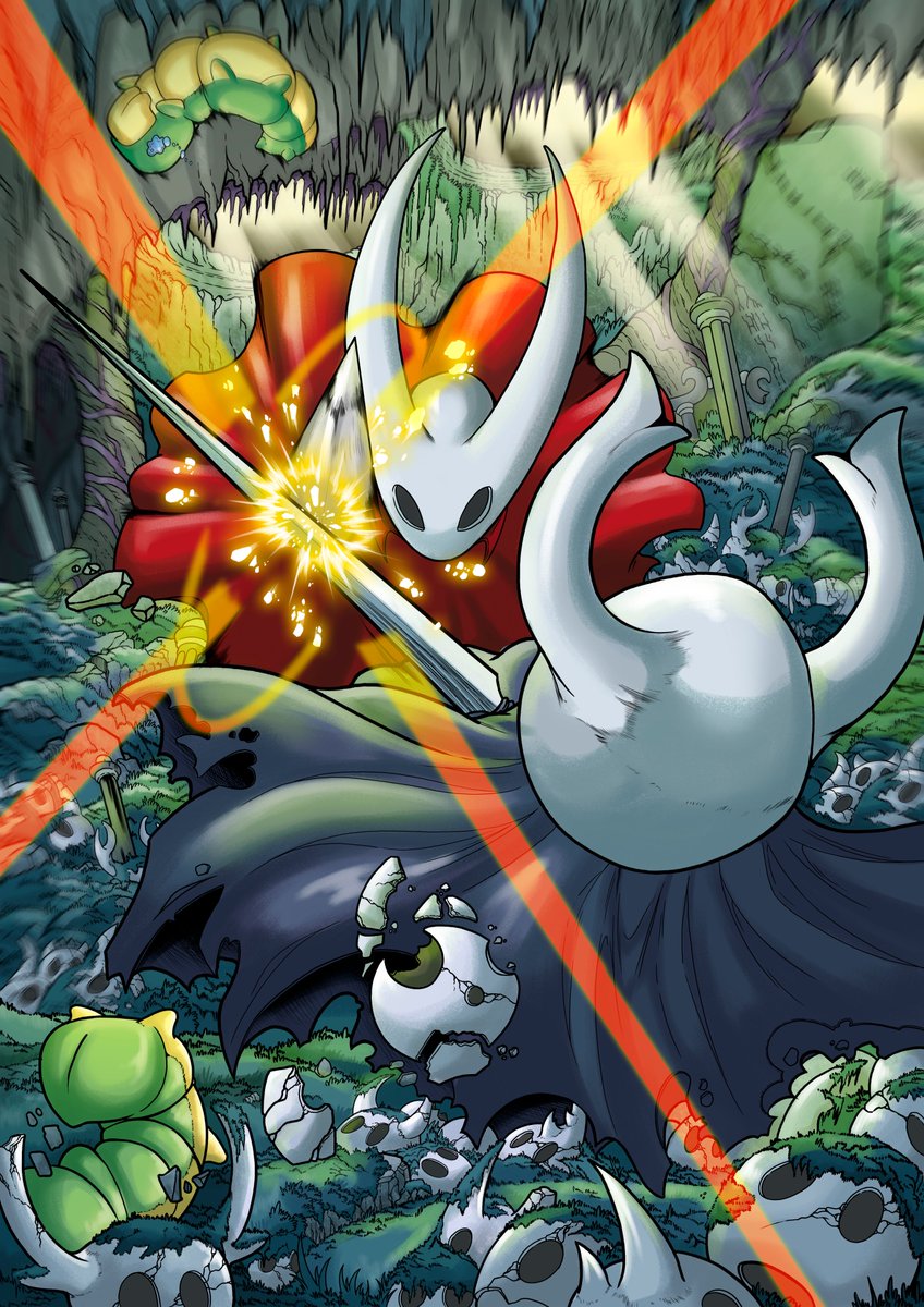 En casa estamos a tope con las novedades en videojuegos desde los nuevos Pokemon y digimons hasta el silksong al que le estamos dado muy duro, me ha gustado tanto el juego que no he podido evitar hacer este fan art