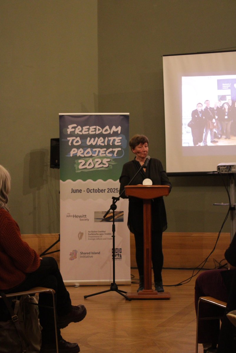 FreeToWrite2024's tweet image. A massive thank you to the Writing for the Island / Freedom to Write 2025 representatives: Frank Ferguson from @The_JHS, Lia Mills from @PENIreland, and Councillor Lacey who represented the Lord Mayor of Dublin at The Showcase 👏
@LordMayorDublin @dfatirl @IrishGeorgian