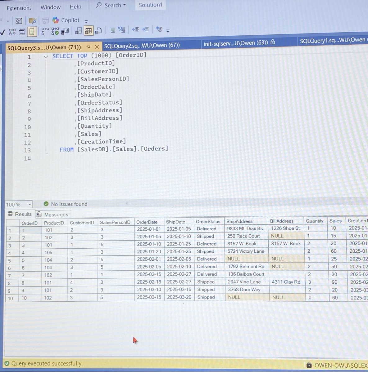 owenmantall's tweet image. DAY 6: Learning SQL 

Managed to install SQL Server Express as well as SQL Server Management Studio. Using sample data resource, I managed to query and execute the two practical databases; MyDatabase and SalesDB into the SSMS without having any issues🫡🙇🏾‍♂️👨🏾‍💻
#SQL #DataAnalysis