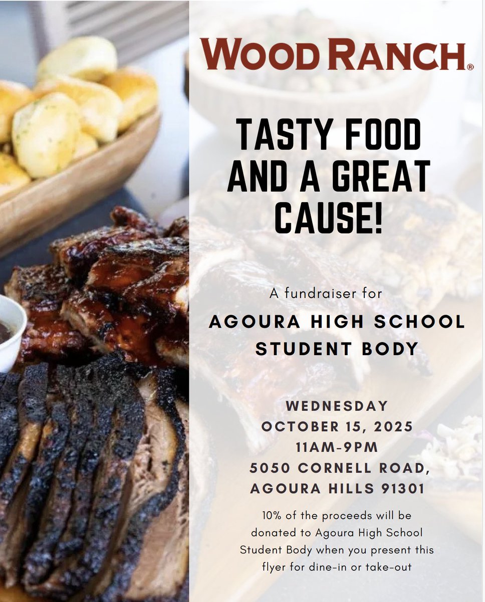 Today - October 15 11 am-9 pm! Support your Agoura Chargers Student Council by grabbing a meal at Wood Ranch! All proceeds go back to student events. Present the flyer below or check out Instagoura on Instagram and you can show the picture of the flyer!   #lvusdrocks @instagoura