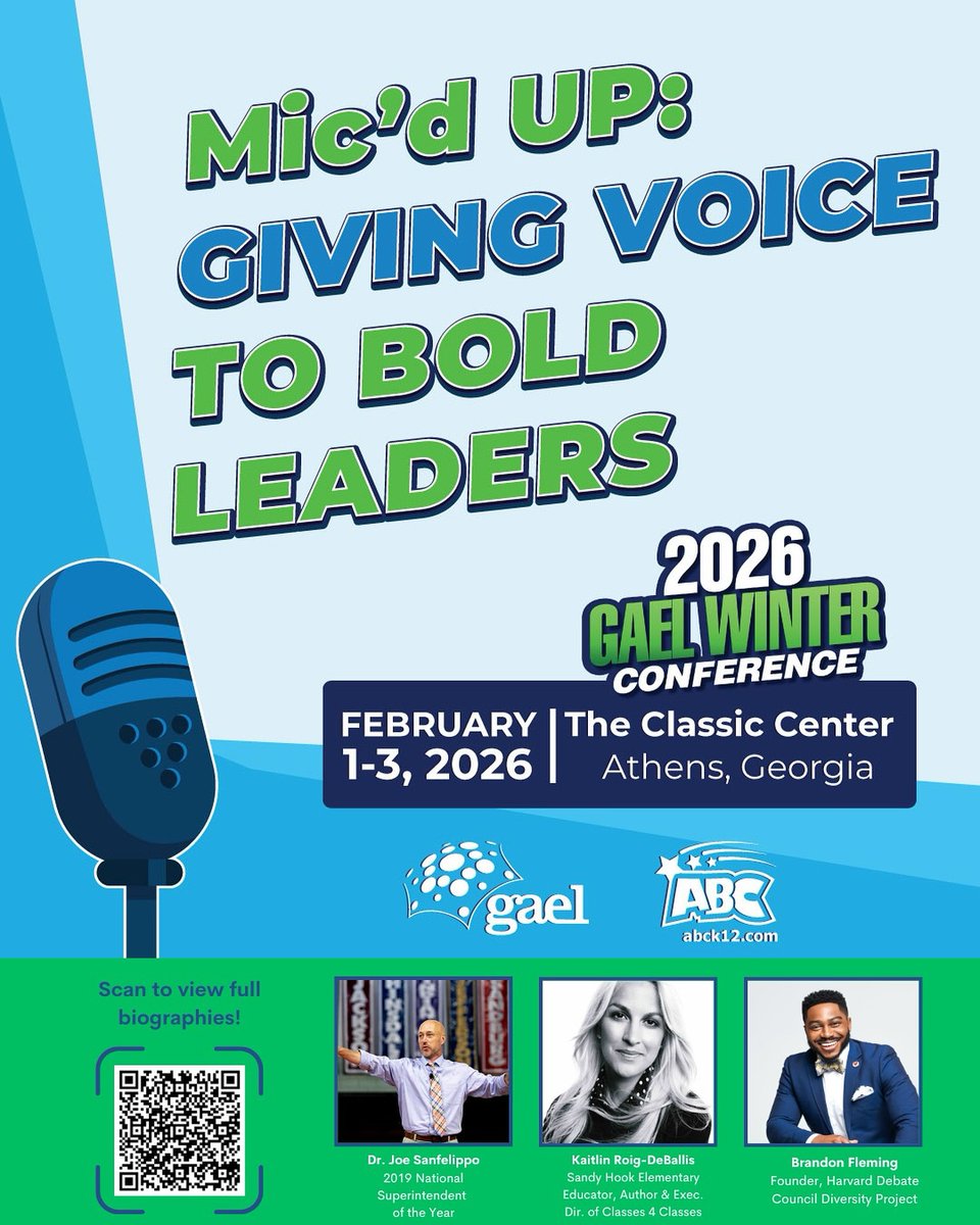 Winter GAEL 2026 is almost here!
Join us February 1–3 at The Classic Center in Athens, GA for the GAEL Winter Conference —
Mic’d Up: Giving Voice to Bold Leaders
Mark your calendars and get ready to be part of powerful conversations shaping Georgia’s schools.