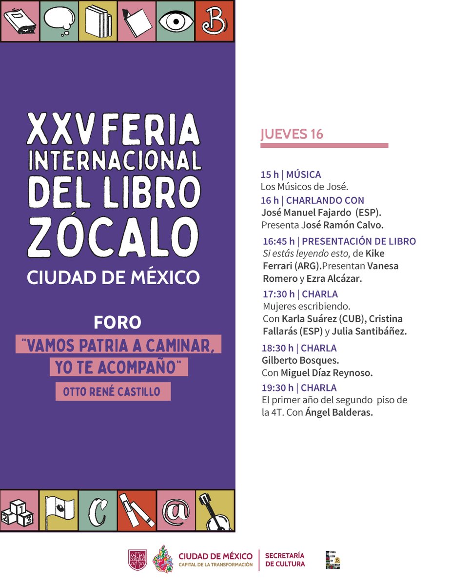 FILZocalo's tweet photo. Música, letras y pensamiento crítico se encuentran este jueves 16 de octubre en el foro “Vamos patria a caminar, yo te acompaño.”
Los Músicos de José, Kike Ferrari y más voces en la #FILZócalo2025.
@GobCDMX  | @CulturaCiudadMx  | @BRIGADACULTURAL  | @GFestivalesCDMX https://t.co/FamqI6iwdg