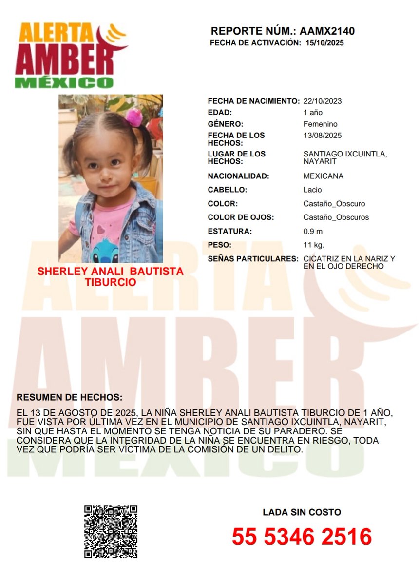 AAMBER_mx's tweet image. #AlertaAMBER solicita su apoyo y RT para la búsqueda y localización de la niña SHERLEY ANALI BAUTISTA TIBURCIO, de 1 año de edad.