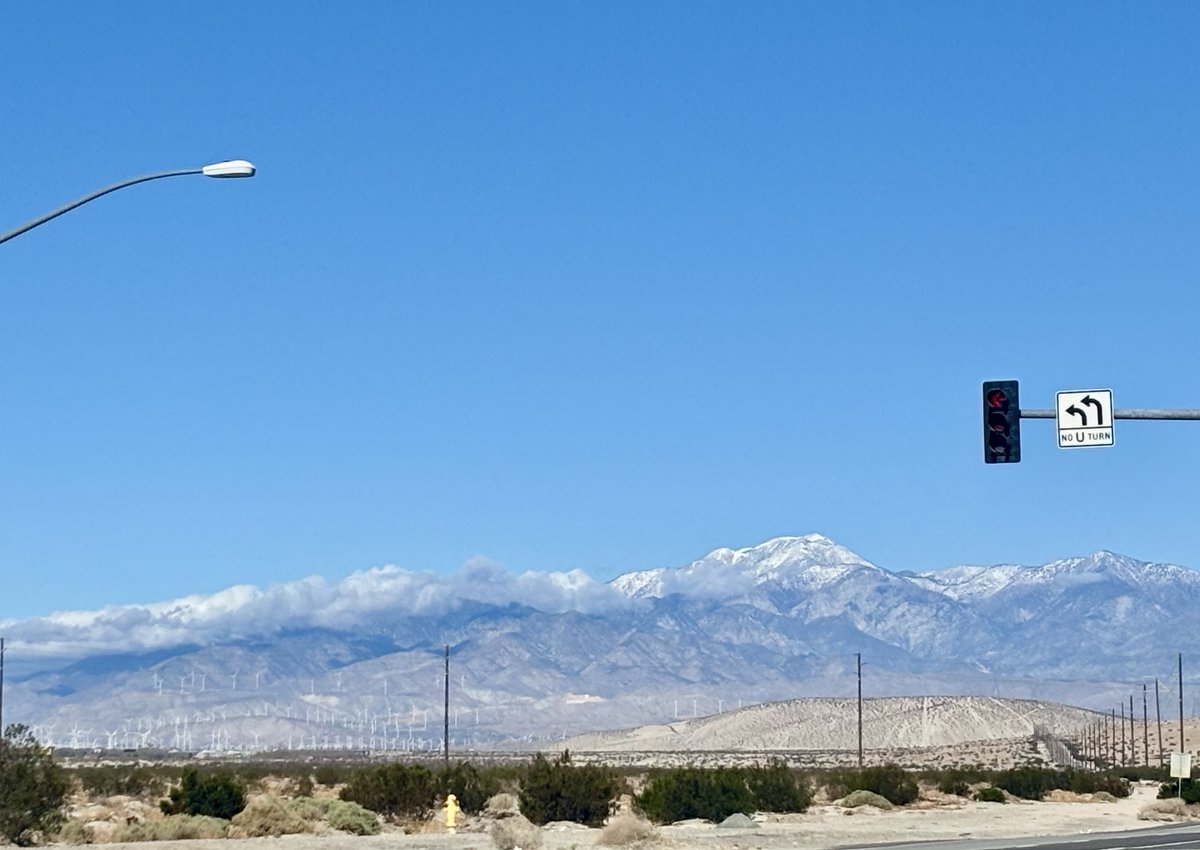 NWSSanDiego's tweet photo. Hello, Gorgonio 👀🏔️ Thanks to @Spencer_KESQ out in Palm Springs for the gorgeous photo taken today as the storm cleared out! https://t.co/rBnjMdWr9j