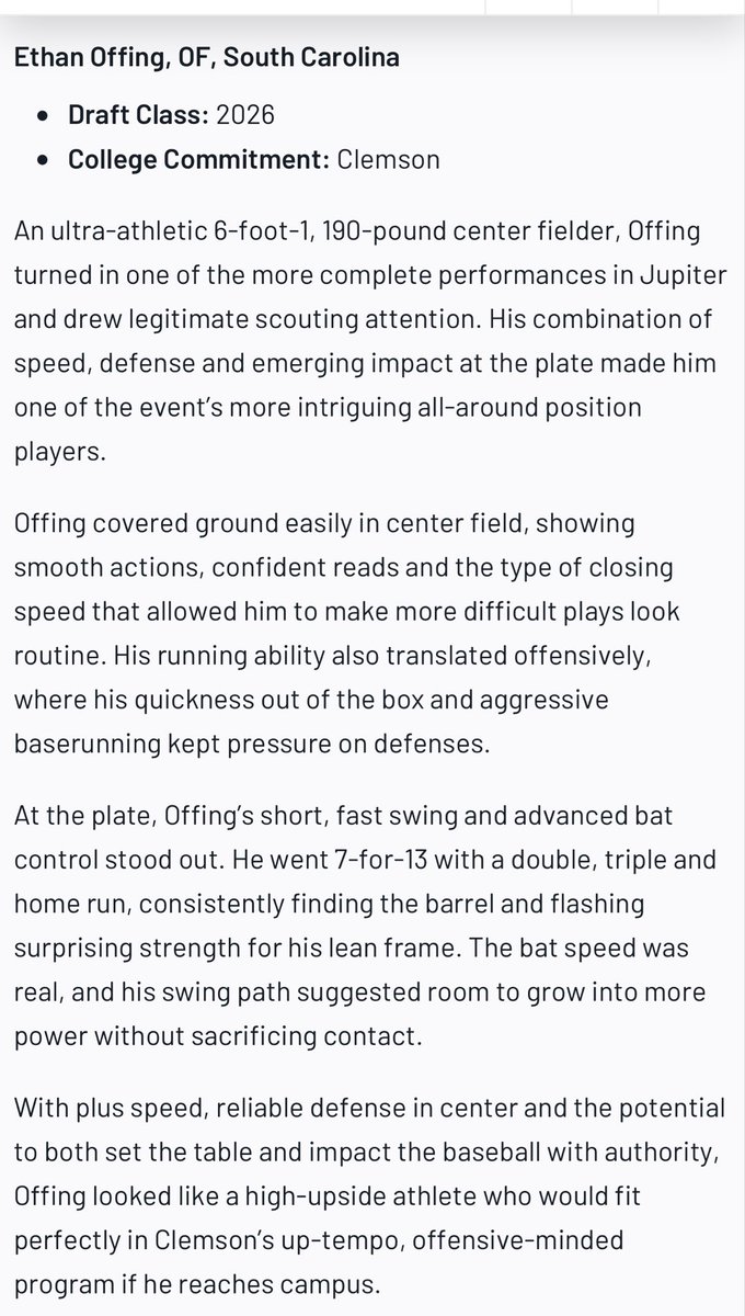 Thank you <a href="/BaseballAmerica/">Baseball America</a>  for the write up!!
<a href="/_thedirtbags/">Dirtbags Baseball</a> 
<a href="/trey_daly/">Trey Daly</a> 
<a href="/ClemsonBaseball/">Clemson Baseball</a> 
<a href="/PrepBaseball_SC/">Prep Baseball South Carolina</a>