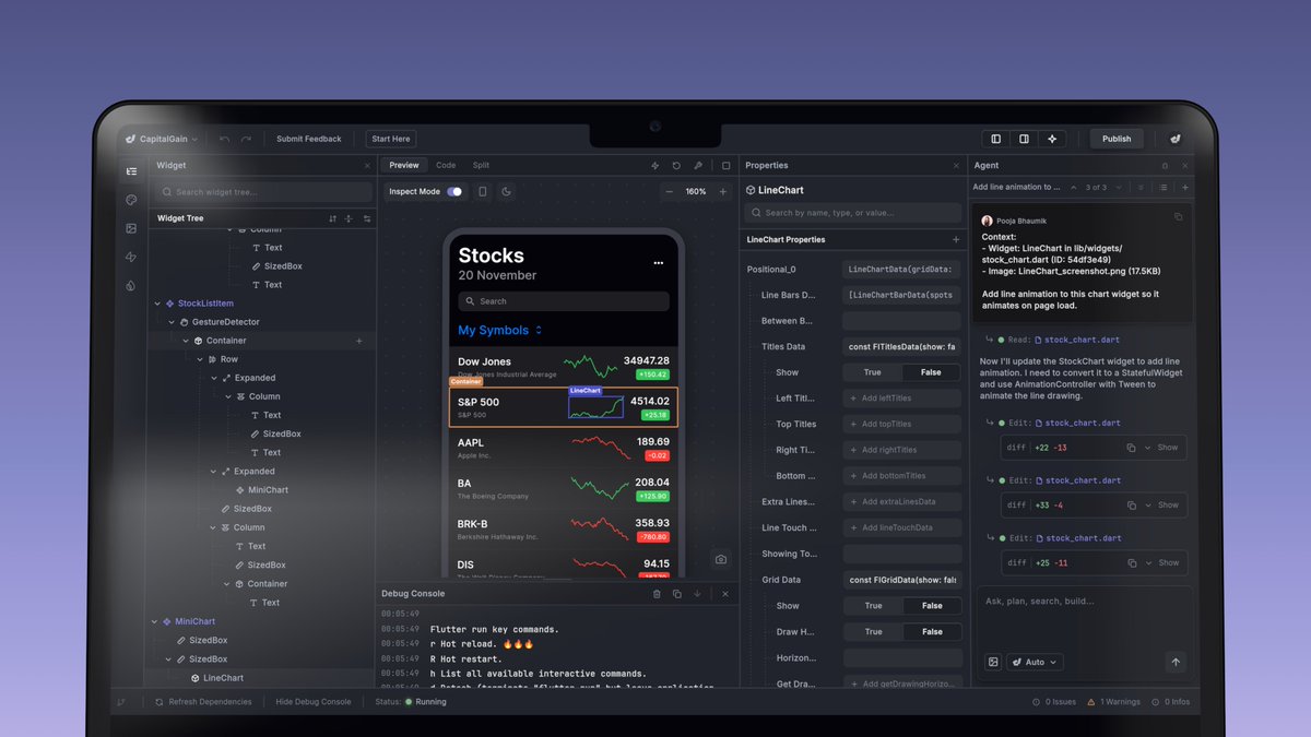 pooja_bhaumik's tweet image. Adding to the "Flutter is dead" debate, guess what? @DreamflowApp is built with @FlutterDev Web. That itself runs another Flutter app.
Real-time preview? ✅
Immediate hot reload? ✅
Real-time debug logs? ✅
Code editor? ✅