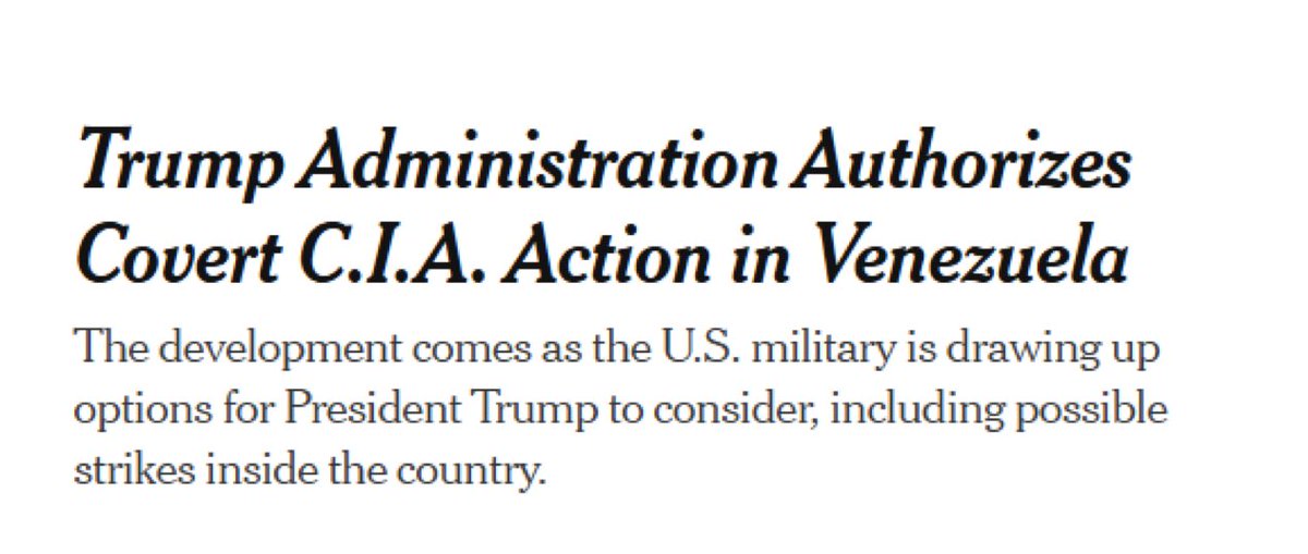 AlertaNews24's tweet photo. 🇺🇸🇻🇪 | La administración Trump ha autorizado en secreto a la CIA a llevar a cabo operaciones encubiertas en Venezuela.

La nueva autoridad permite acciones letales y clandestinas por parte de la CIA, ya sea sola o junto con el ejército estadounidense, que también está preparando posibles ataques dentro de Venezuela.