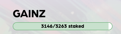 Only 49 <a href="/GAINZNFTs/">GAINZ</a> are listed for sale and 3,146 are staked.  

That's 94% (insane btw) locked away earning daily rewards in only 7 months post mint 😱 

When a community is this convicted and refuse to sell, you should probably pay attention 👀

let's take a look inside the
