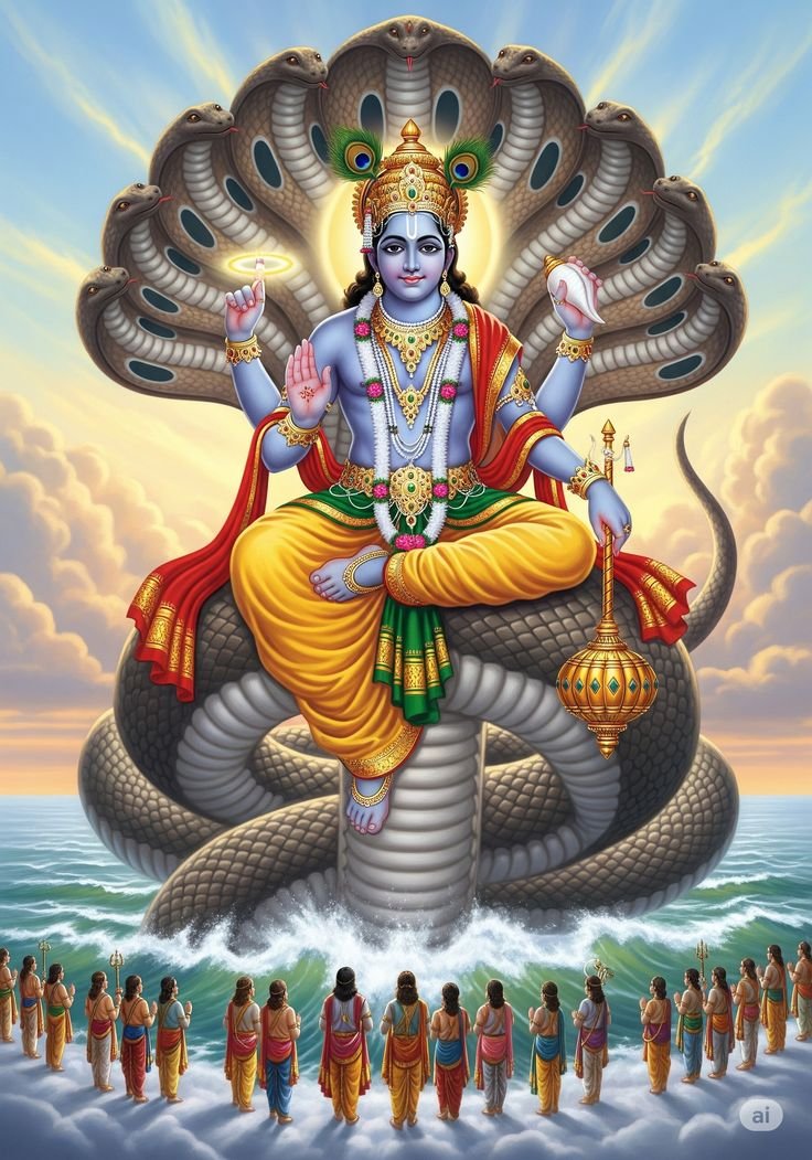 श्री हरि विष्णु नारायण भगवान 🙏
जिनकी नाभि से कमल निकला, जिस पर ब्रह्मा ने सृष्टि की रचना की वही हैं पालनहार नारायण
जिनकी श्वासों में ब्रह्मांडों का विस्तार है, जिनकी दृष्टि में करुणा का सागर है।
जब अधर्म बढ़ता है, तो वे हर युग में अवतार लेकर धर्म की पुनः स्थापना करते हैं —
कभी