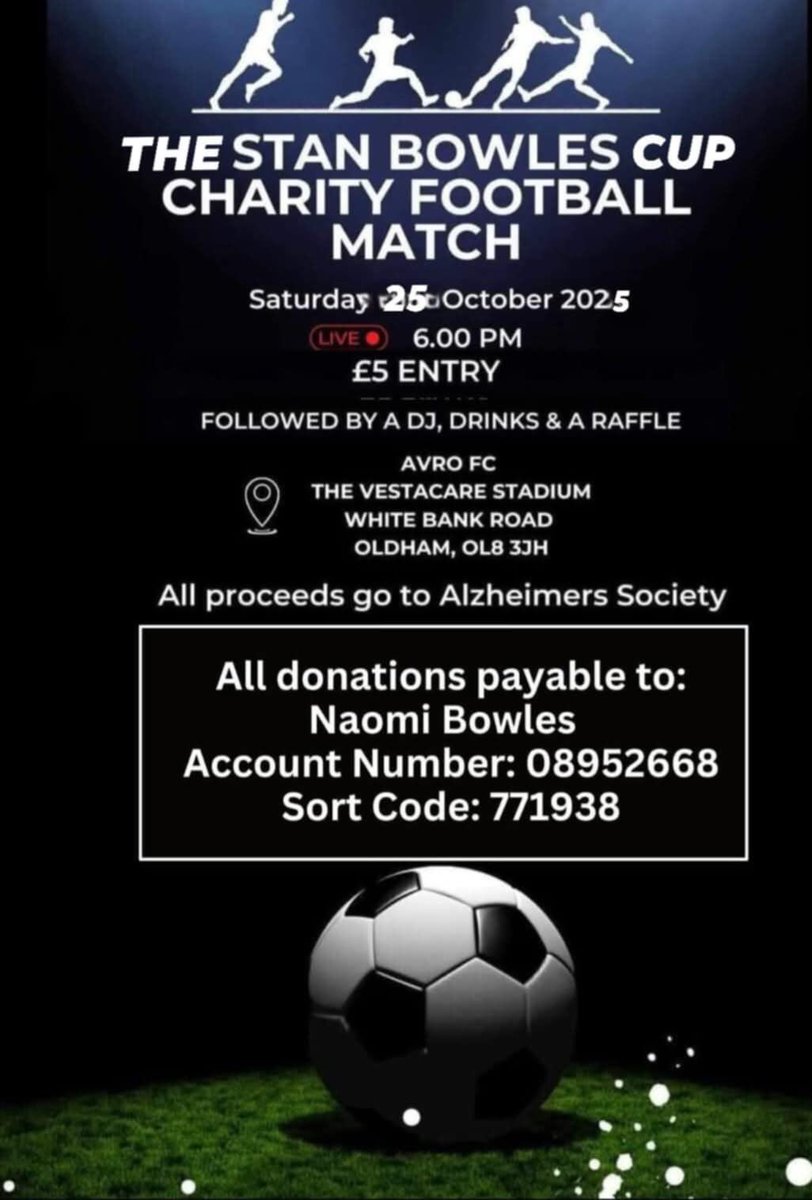 stanleybowles10's tweet photo. If you cannot attend, but would like to make a donation, please use the bank details below, reference Stan. Help beat last year's total of £3,790 raised for the Alzheimer's Society. #QPR #QPRMIL https://t.co/Amb2EuBT2Z