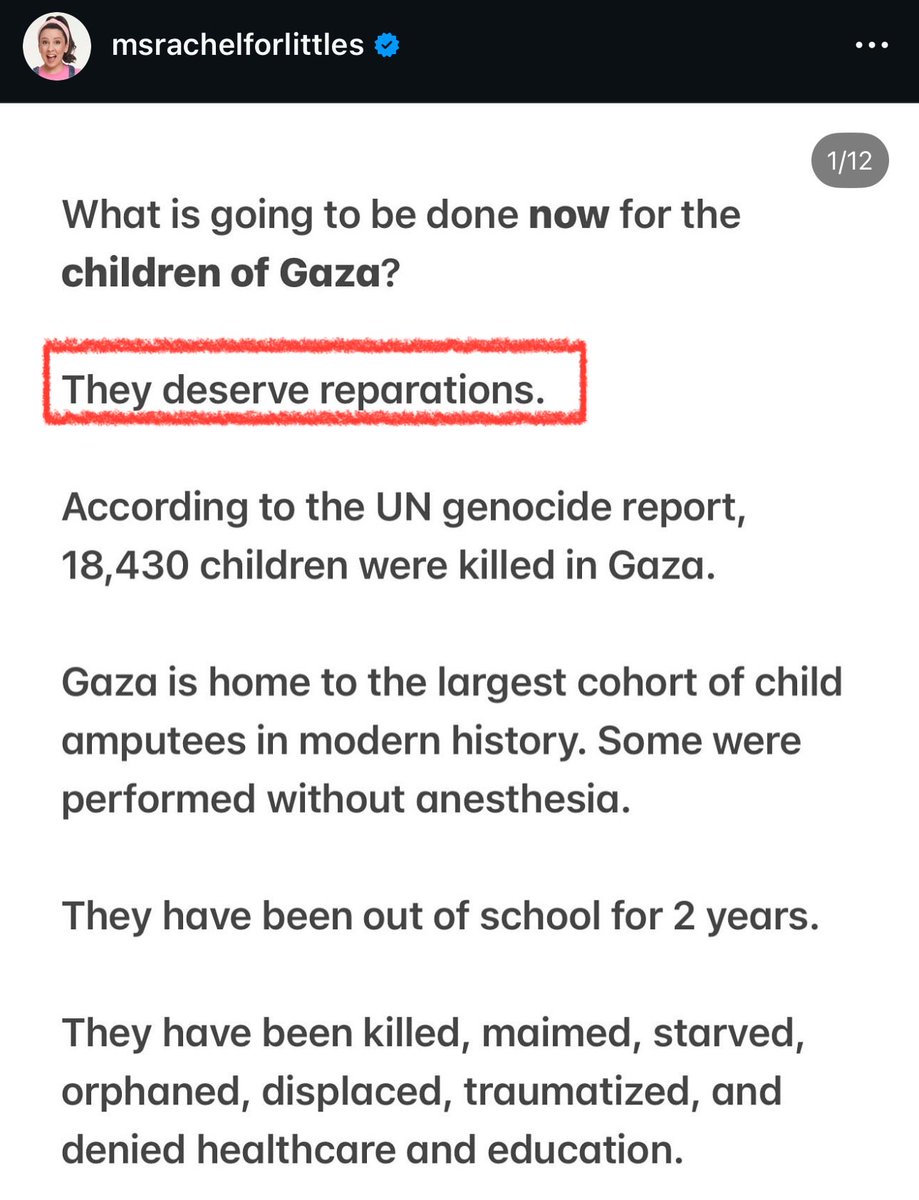 Ms. Rachel calling for reparations for Israel’s genocide.