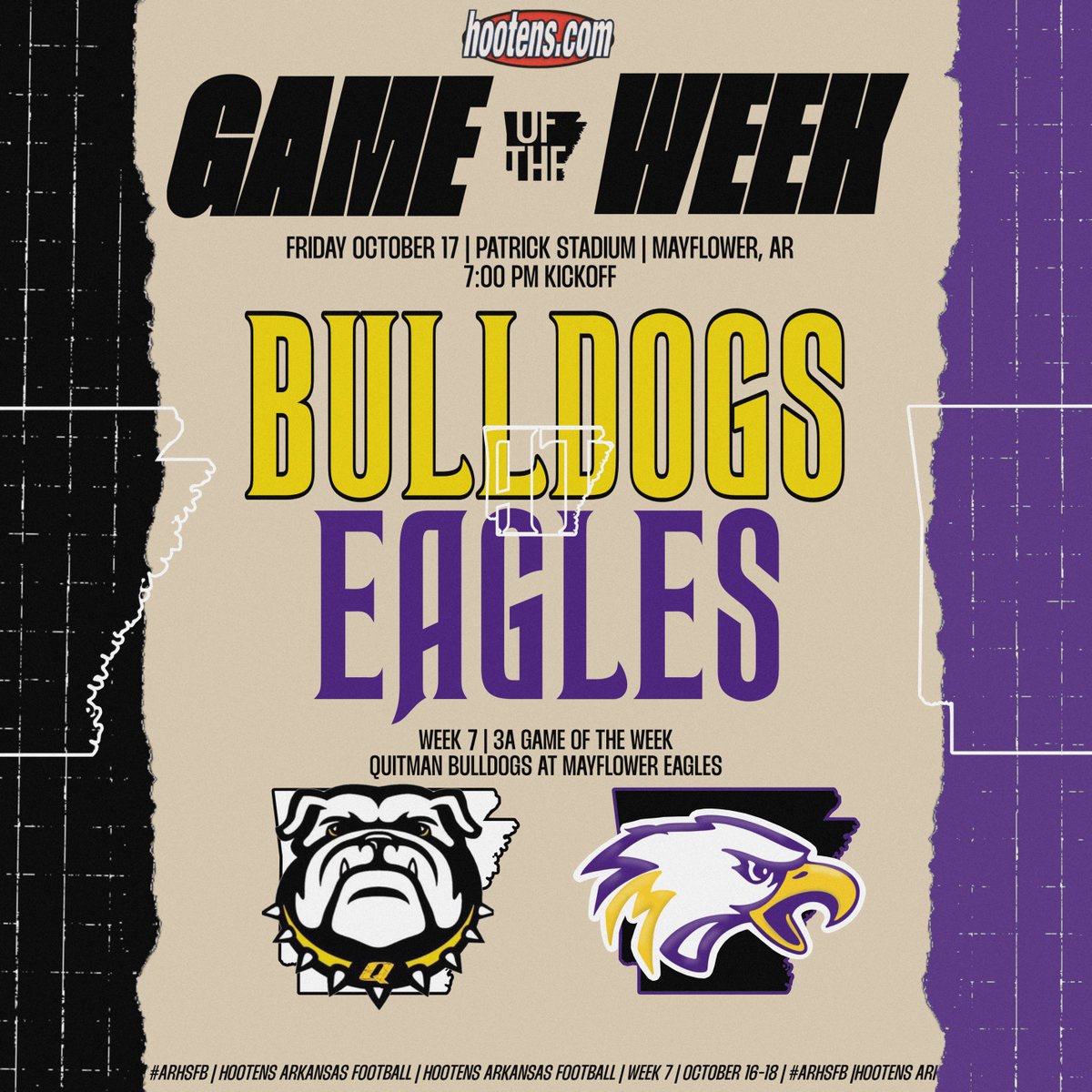 Hooten’s 3A Game of the Week | #13 Quitman (6-0, 3-0) at #11 Mayflower (6-0, 3-0)

Two top-15 undefeated teams collide in central Arkansas this week in a matchup that could have major playoff implications: hootens.com/class-3a-week-…