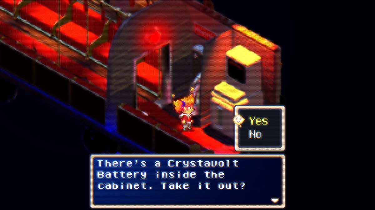 TheCrystalStory's tweet image. I made it to where folks can turn the CRT filter on/off last night, but dang, it looks so different with it off!
#gamedev #prerenderedbackgrounds