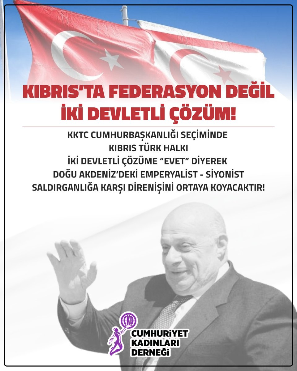 KIBRIS'TA FEDERASYON DEĞİL, İKİ DEVLETLİ ÇÖZÜM!

KKTC Cumhurbaşkanlığı seçiminde Kıbrıs Türk Halkı, iki devletli çözüme "evet" diyerek Doğu Akdeniz'deki emperyalist - siyonist saldırganlığa karşı direnişini ortaya koyacaktır!